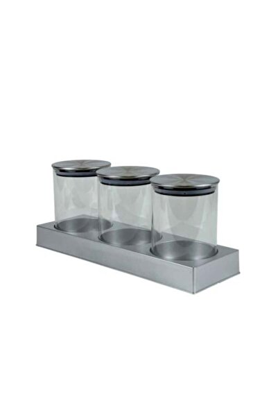 Generic طقم برطمانات زجاجية بقاعدة معدنية - 3 قطع