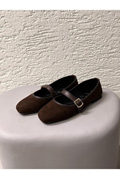 Beyond Women's Brown Buckle Suede 1cm Ballerinas Byndshr04