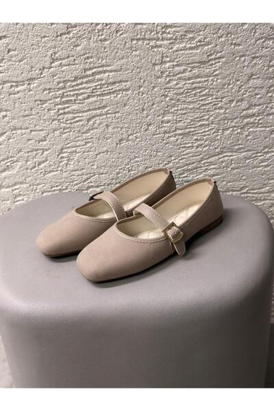 Beyond Women's Beige Buckle Suede 1cm Ballerinas Byndshr04