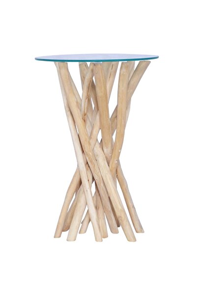 Concept Masă de cafea cu blat de sticlă, 35x35x50 cm, lemn masiv de tec