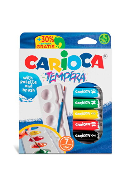 CARIOCA Tempera Set, 7 Colors x 10 ml/set, Includes Brush,