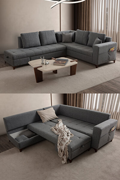 indes home Aura Köşe Koltuk Takımı Gri Sol Köşe