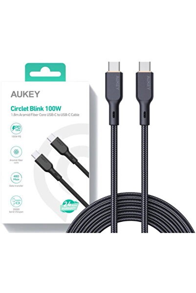 AUKEY CB-KCC102 Τροφοδοτικό USB-C τύπου C PD 100W 5A 1,8m Kevlar μαύρο