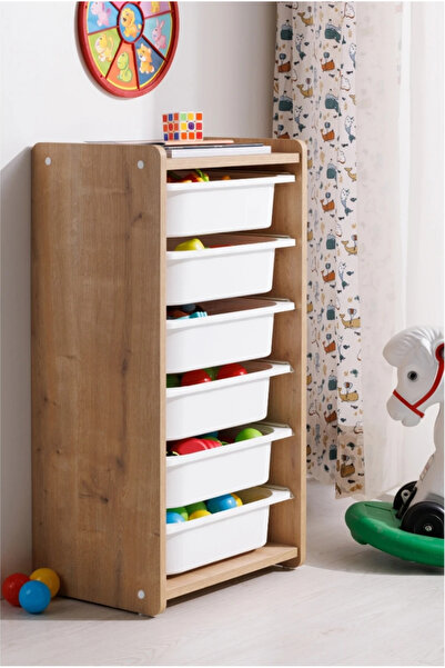 Cozibo Bebek Çocuk Oyuncak Dolabı - Oyuncak Sandıgı - Oval Kenar - 6 Raflı - ...