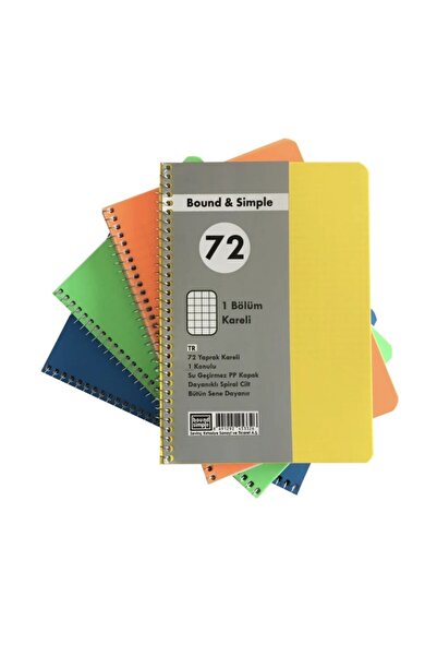 bound simple A5 72 Sheets Pp Cover Spiral School Notebook Checked Sevinç Adet