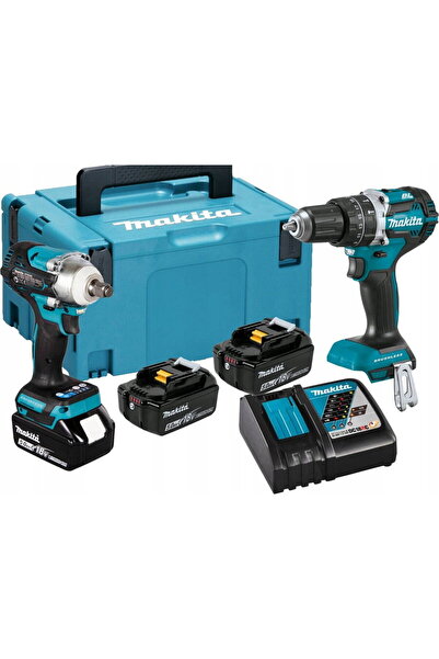 Makita Set burghiu/șurubelniță cu impact 18V cu 3 baterii 5Ah și cutie