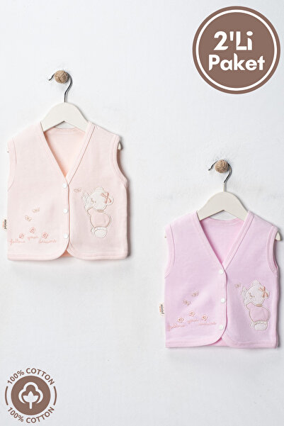 Miniel Baby Girl Teddy Bear Embroidered Organic Cotton 3-6-9 Months 2-Piece C...