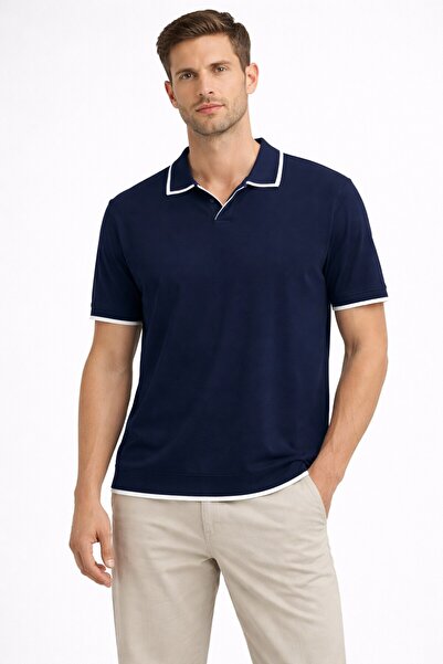 Cazador Tricou tricotat cu gât polo pentru bărbați 34125 Bleumarin