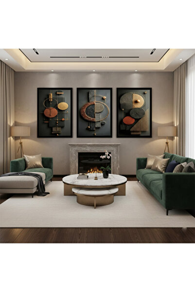 BFM DİJİTAL BASKI ÜRÜNLERİ Lüks Ofis ve Salon Dekorasyonu 3 Parçalı Modern So...