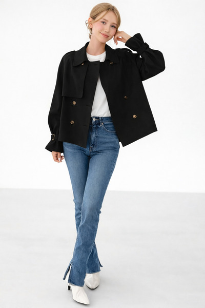 sinemkivanc co Kadın Rüzgar Kapaklı Düğmeli Kruvaze Gabardin Trençkot