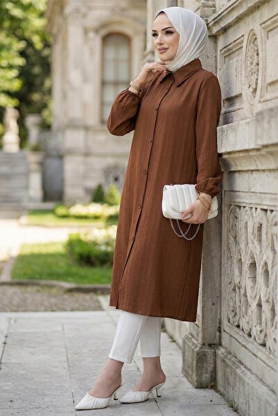 hafsamina Long Buttoned Tunic Brown Hm262109