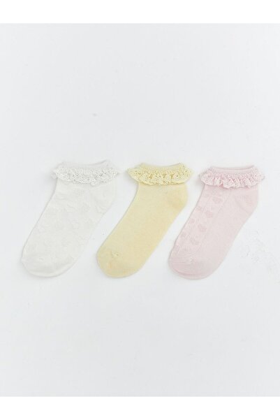 LC Waikiki Lace Detailed Baby Girl Booties Socks 3-Piece Set
