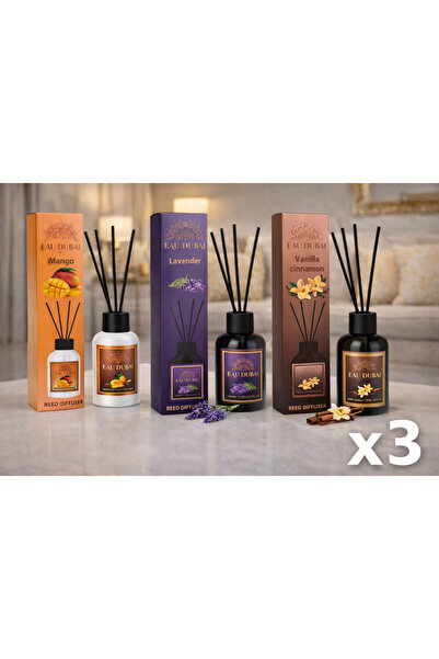 Eau Dubai Set of 3 Eau Dubai Diffusers, Mango, Lavender, Vanilla-Cinnamon, Ar...