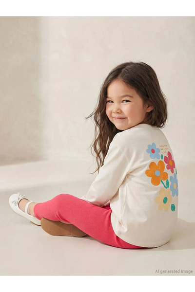 LC Waikiki Tricou și colanți pentru fete LCW Kids, cu imprimeu floral ecru