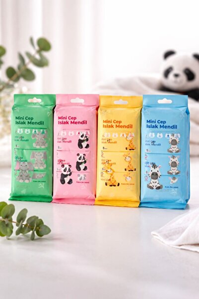 madewithlove Mini Cep Sevimli Dostlar 4’lü Islak Mendil Seti – 32 Adet (Her P...