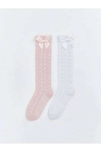 LC Waikiki Girl's Knee Socks with Bow Detail, Pack of 2