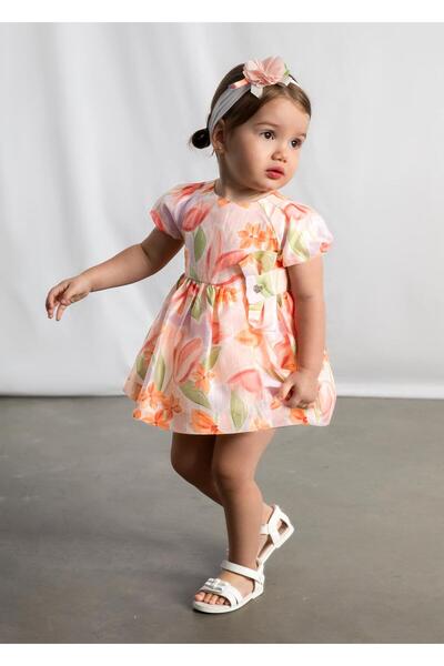 MAYORAL Бебешка розова ленена рокля на цветя