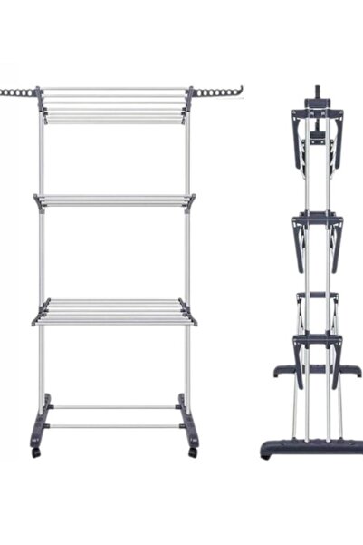 AMRIS Uscător Haine 165×73×45cm cu 3 Niveluri din Metal, Susținere 40 kg