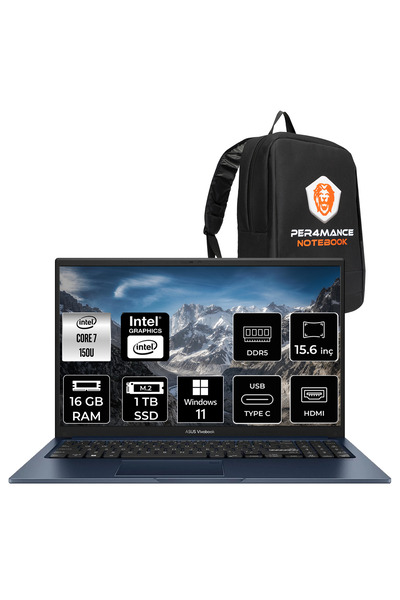 ASUS VivoBook 15 Intel Core 7 150U 16GB 1TB SSD 15.6" FHD W11H Taşınabilir Bi...