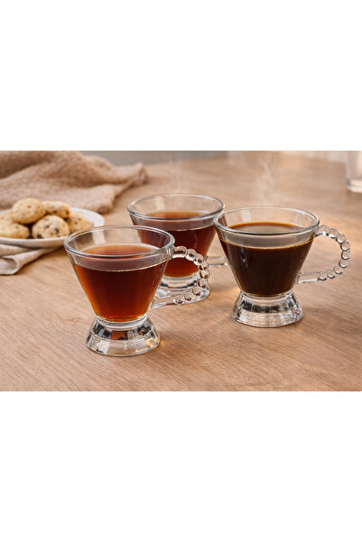 ARVALE طقم أكواب قهوة زجاجية عتيقة بمقبض خرز، 3 قطع - للشاي والقهوة التركية