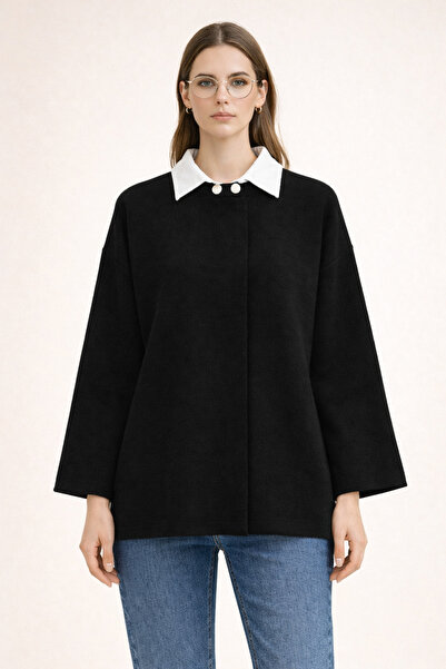 FERHEL Casual Knitwear Poncho Double Button - Black