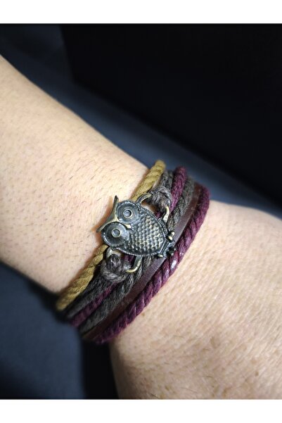 enyatakı Owl model leather rope bracelet