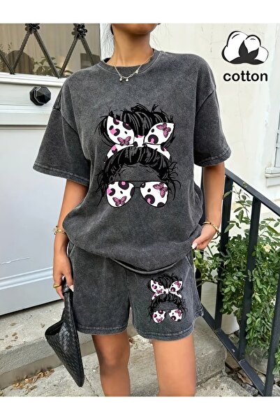 ship master Washable 100% Cotton Bowknot Girls Printed 2-Piece Shorts Set Loo...