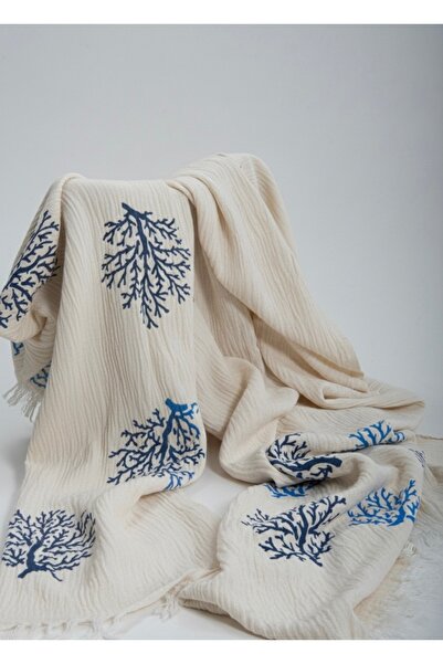 tarzQeen peştemal Bambu müslin peştemal plaj banyo mavi mercan desen