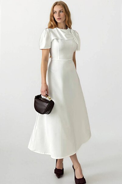 Trend Alaçatı Stili Women's White Crew Neck Bow Design Maxi Length Woven Dres...