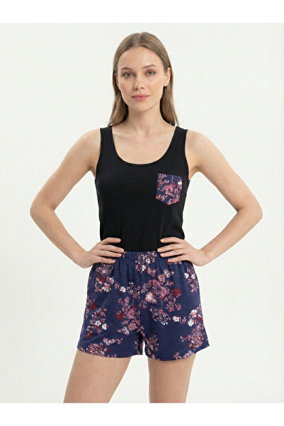 NEW JOURNAL Γυναικείο Σετ Πιτζάμες Μαύρο-Ναυτικό Μπλε με Τιράντες NJ92