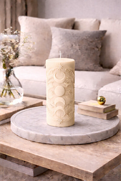 Bead Astroloji Desenli Dekoratif Silindir Mum – Ay & Güneş Figürlü Modern Ev ...