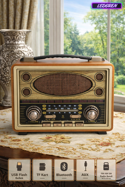 L'eDoren M-2027BT Bluetooth Hoparlör Nostaljik Radyo Sd/usb/fm Şarjlı Radyo M...