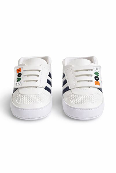 Pure Boutique Adidasi bebelusi albi cu negru arici talpa flexibila primii pas...