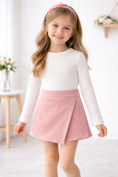 My Lusa baby wear Süet Dokulu Kruvaze Kesim Kız Çocuk Etek Şort – Şık & Rahat...