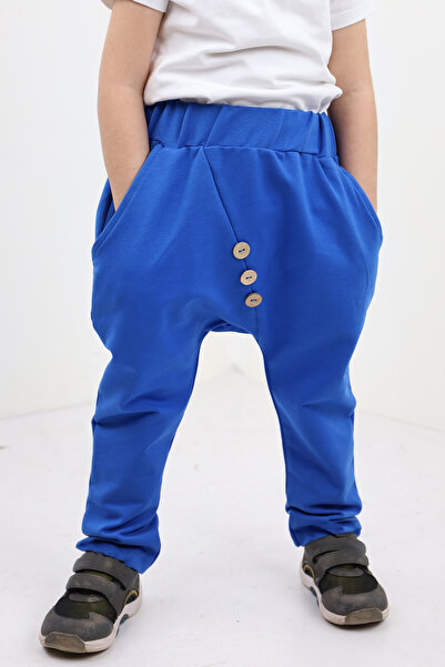 Toontoy Boy's Asymmetrical Sweatpants with Elastic Waist and Buttons - 2 Threads