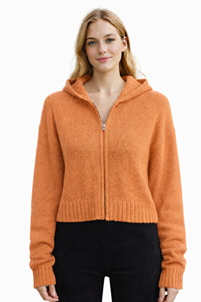 Neden Tekstil Women's Hooded Zippered Knitwear Cardigan