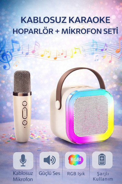 Weskam Mikrofonlu Bluetooth Karaoke Hoparlör RGB LED Işık 5 Ses Efekti Taşına...