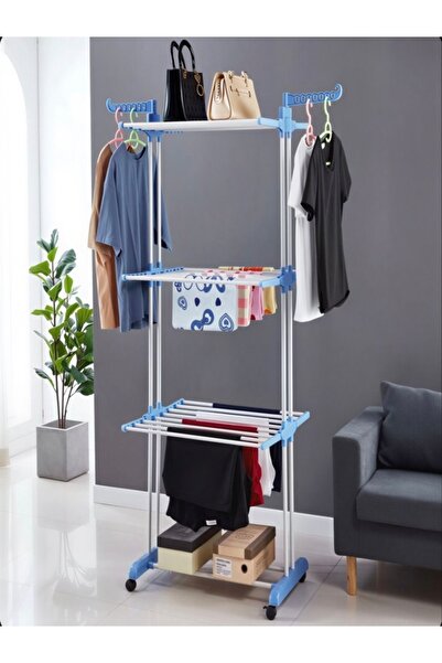 AMRIS Uscător Haine 165.5×75×52cm cu 3 Niveluri din Metal, Susținere 50kg