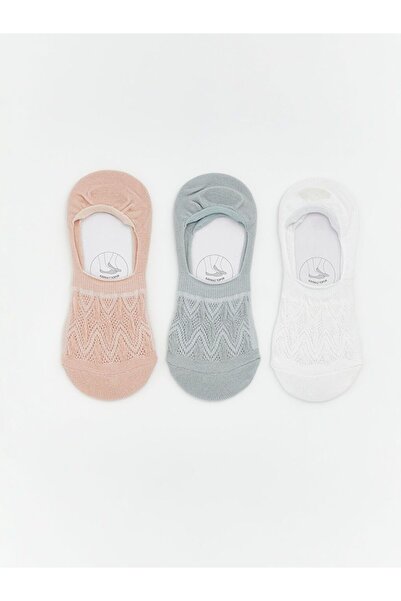 LC Waikiki Non-Slip Heel Openwork Women's Ballerina Socks 3-Piece