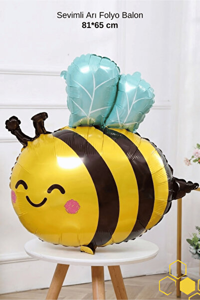 Bunloon Sevimli Arı Folyo Balon 81x65 cm Sarı Siyah Büyük Boy Parti Süsü Doğu...