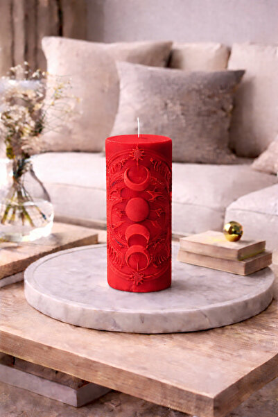 Bead Astroloji Desenli Dekoratif Silindir Mum – Ay & Güneş Figürlü Modern Ev ...