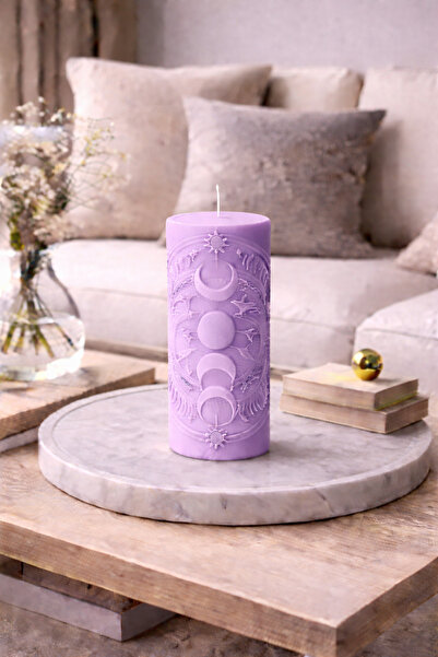 Bead Astroloji Desenli Dekoratif Silindir Mum – Ay & Güneş Figürlü Modern Ev ...