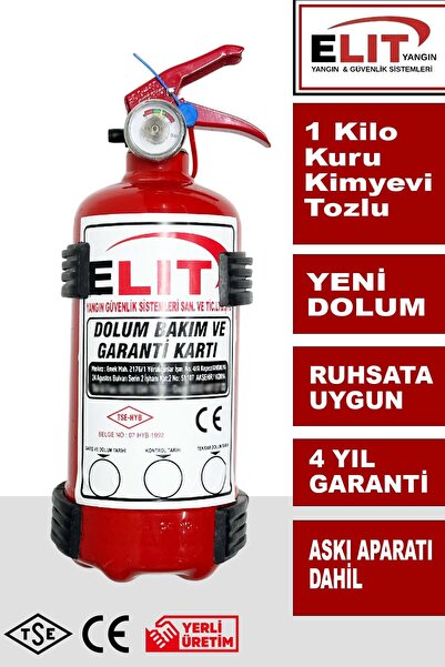 ELİT YANGIN VE GÜVENLİK SİSTEMLERİ 1 KG TOZLU YANGIN TÜPÜ ASKI APARATI DAHİL