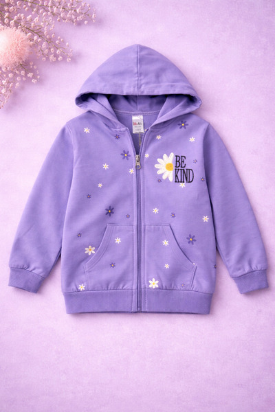 Luna Papatya Desenli Önü Fermuarlı Kız Çocuk Sweatshirt