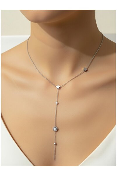 ATALYA ACCESSORY Starry and Stone Y Necklace for Women – Dangling Zircon Ston...