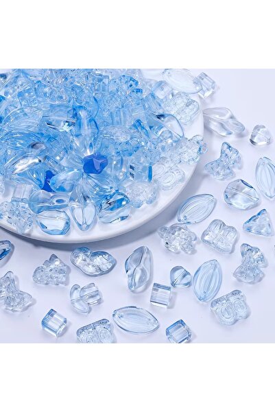 Choice3 خرز زجاجي أزرق فاتح، 50 غرام/العبوة، بأشكال متنوعة، خرز فاصل سائب لصن...