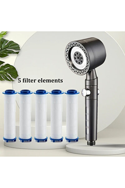 Choice12 رأس دش جديد عالي الضغط موفر للمياه، قطن الرمادي، مزود بفلتر، وخمسة أ...