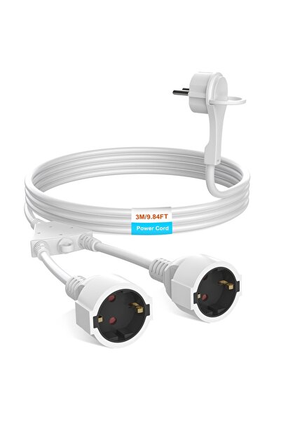 Choice6 سلك تمديد كهربائي أبيض بطول 3 أمتار مع قابس أوروبي مستقيم/حلقي، 4000 ...