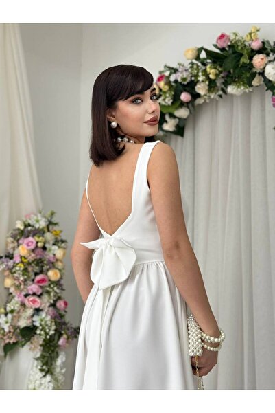 ETİKAFASHION Askılı Fiyonklu Kloş Uzun Elbise