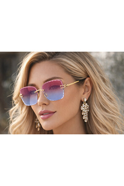 Révano Luxury Rimless Square Gradient Sunglasses for Women – Gold Frame Desig...